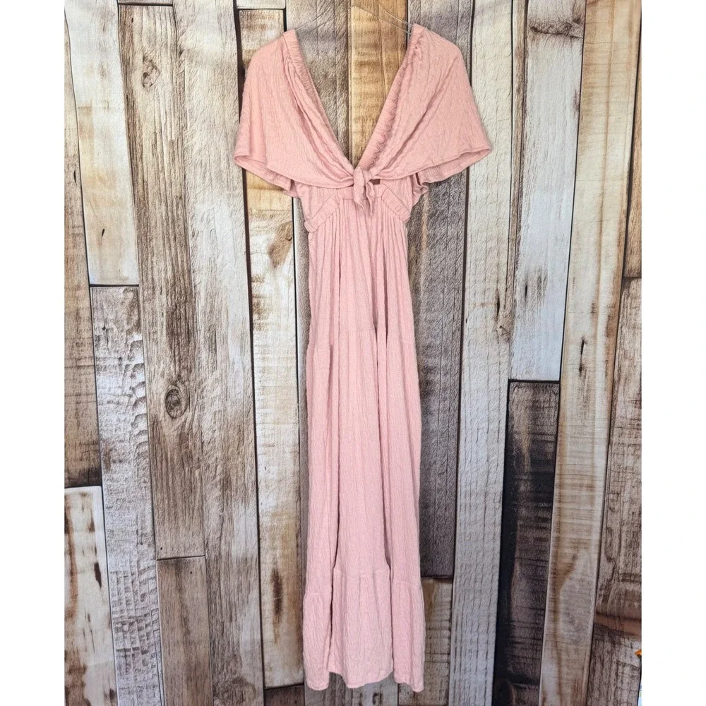 FP Beach‎ Maxi Dress Boho Vacation Cottagecore Romantic Pink Flowing Size Small